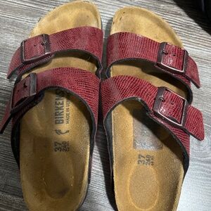 Women’s red snakeskin Birkenstocks size 37
